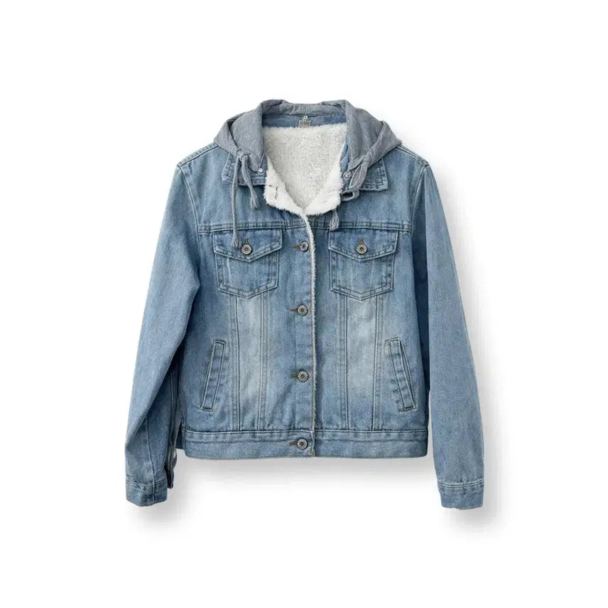 [BUNJANG] Cropped Denim Jacket / 양털 후드 크롭 데님자켓