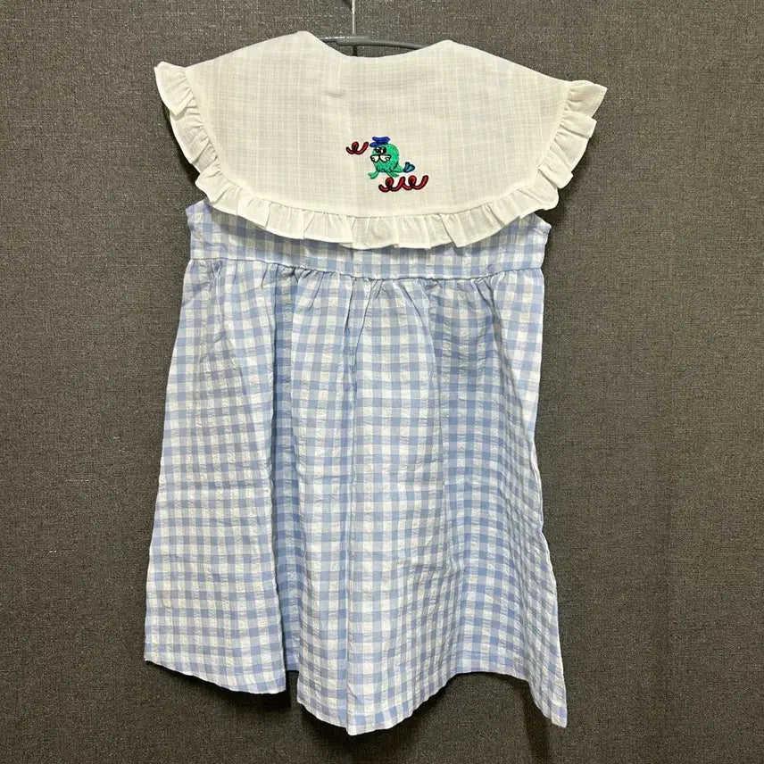 [SOLD OUT] 100 밀크마일 체크 카라프릴 원피스 블루