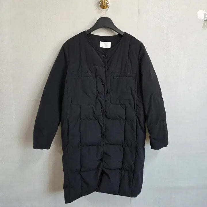 [BUNJANG] Long Black Collarless Padded Coat F / 여성 블랙 노카라  롱패딩 F