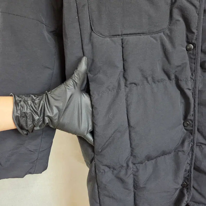 [BUNJANG] Long Black Collarless Padded Coat F / 여성 블랙 노카라  롱패딩 F