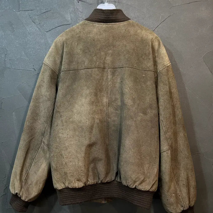 [BUNJANG] Crackers Vintage Leather Bomber Jacket / [L] Crackers 빈티지 돈피 봄버 가죽 자켓