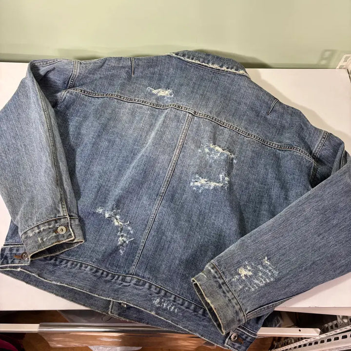 [BUNJANG] 95-100 Double-adrenaline Syndrome Damage Denim Jacket / 95-100 더블아드레날린신드롬 데미지 디스 데님자켓