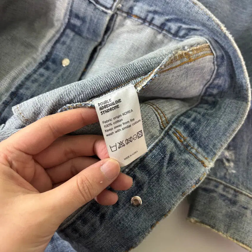 [BUNJANG] 95-100 Double-adrenaline Syndrome Damage Denim Jacket / 95-100 더블아드레날린신드롬 데미지 디스 데님자켓