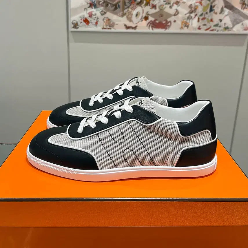 [BUNJANG] Hermes Canvas Leather Match Sneakers / 남성/에르메스 캔버스 레더 매치 스니커즈 베이지 블랙