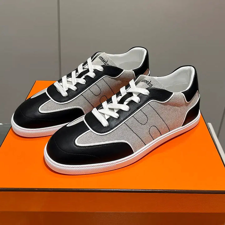 [BUNJANG] Hermes Canvas Leather Match Sneakers / 남성/에르메스 캔버스 레더 매치 스니커즈 베이지 블랙