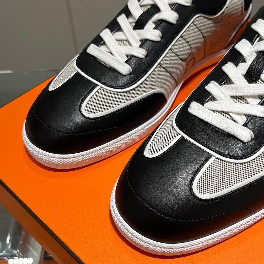 [BUNJANG] Hermes Canvas Leather Match Sneakers / 남성/에르메스 캔버스 레더 매치 스니커즈 베이지 블랙