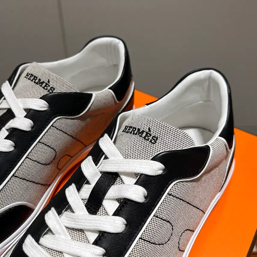 [BUNJANG] Hermes Canvas Leather Match Sneakers / 남성/에르메스 캔버스 레더 매치 스니커즈 베이지 블랙
