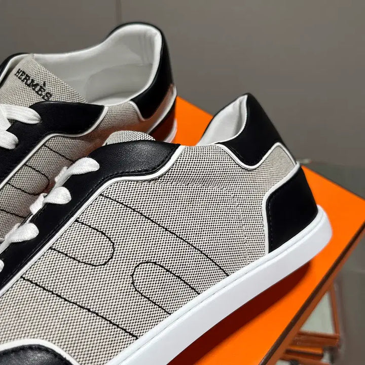 [BUNJANG] Hermes Canvas Leather Match Sneakers / 남성/에르메스 캔버스 레더 매치 스니커즈 베이지 블랙