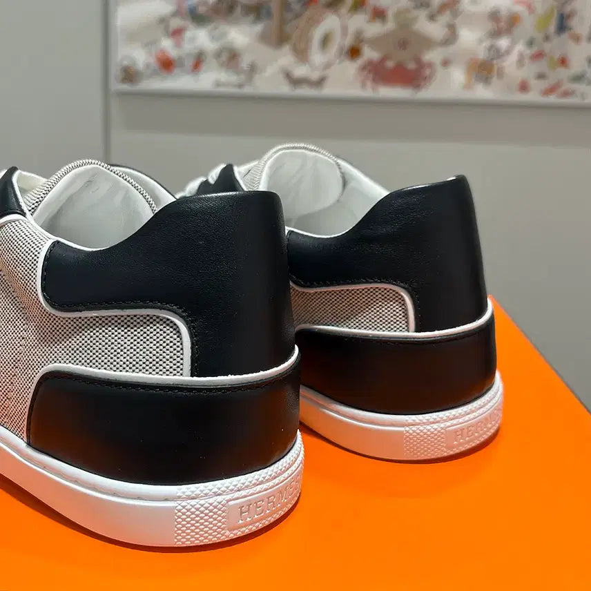 [BUNJANG] Hermes Canvas Leather Match Sneakers / 남성/에르메스 캔버스 레더 매치 스니커즈 베이지 블랙