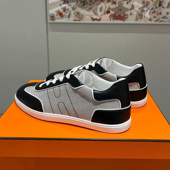 [BUNJANG] Hermes Canvas Leather Match Sneakers / 남성/에르메스 캔버스 레더 매치 스니커즈 베이지 블랙