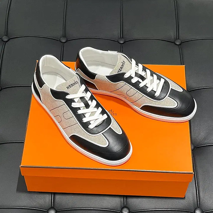 [BUNJANG] Hermes Canvas Leather Match Sneakers / 남성/에르메스 캔버스 레더 매치 스니커즈 베이지 블랙