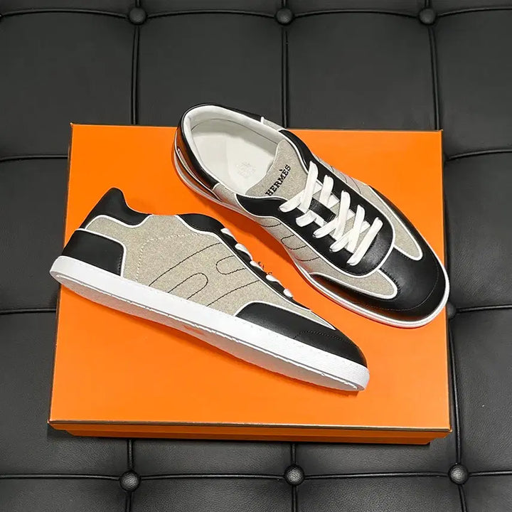 [BUNJANG] Hermes Canvas Leather Match Sneakers / 남성/에르메스 캔버스 레더 매치 스니커즈 베이지 블랙