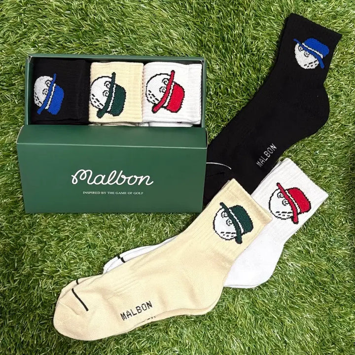 [BUNJANG] Malbon Golf Socks (3-Pack) / 말본 중목 골프양말 3켤레 1세트