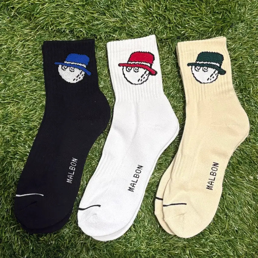 [BUNJANG] Malbon Golf Socks (3-Pack) / 말본 중목 골프양말 3켤레 1세트