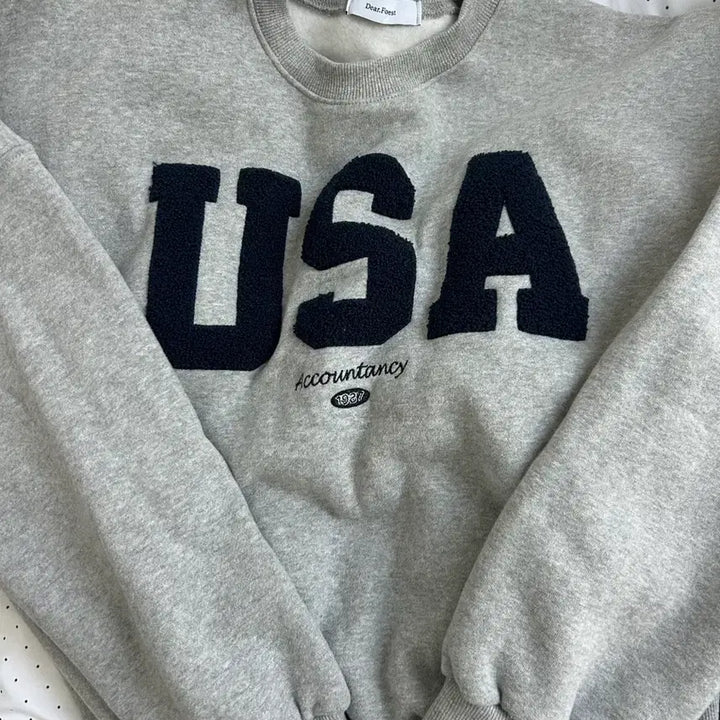 [BUNJANG] A-bly Yanggimo Fleece Crop Sweatshirt - Grey / USA 에이블리 양기모 맨투맨 그레이 기모 크롭