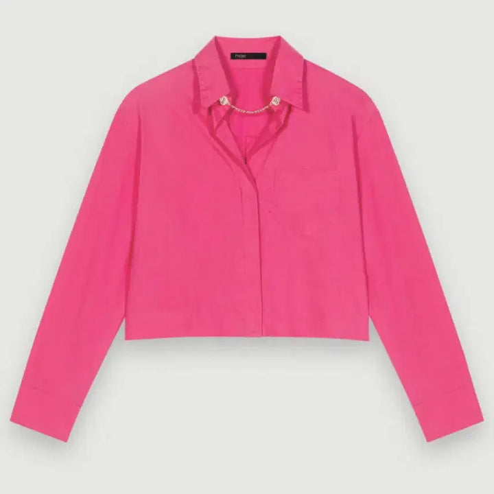 [BUNJANG] Maje 23SS Pink Crop Cotton Blouse / 마쥬 23ss 버튼 플래킷 핑크 크롭 코튼 셔츠 블라우스 1사이즈