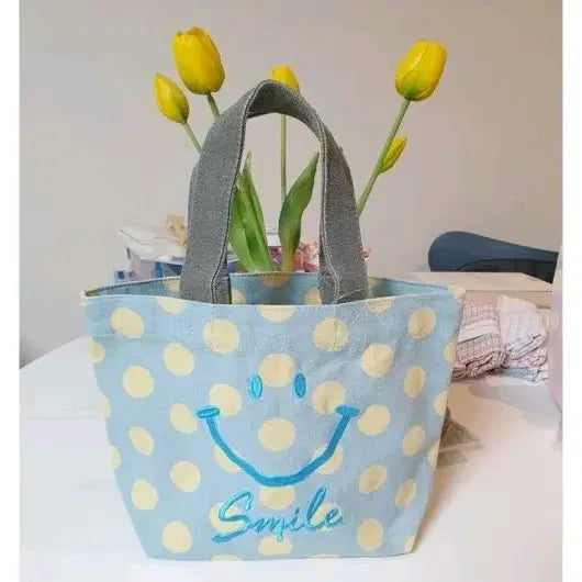 [BUNJANG] Smile New Mini Dot Canvas Eco Bag - Blue / 스마일 뉴 미니 도트 캔버스 에코백블루