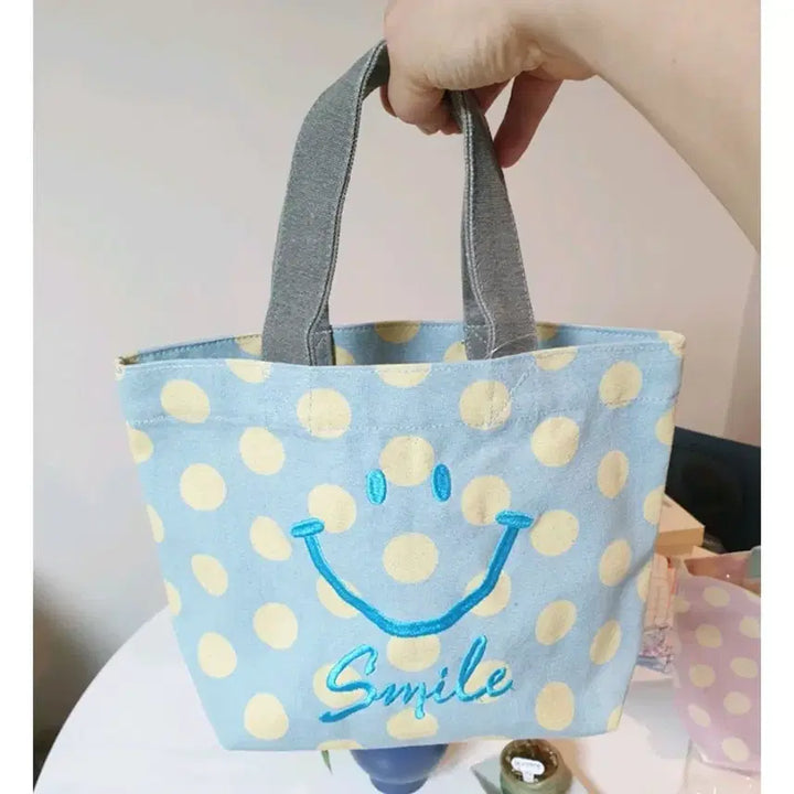 [BUNJANG] Smile New Mini Dot Canvas Eco Bag - Blue / 스마일 뉴 미니 도트 캔버스 에코백블루