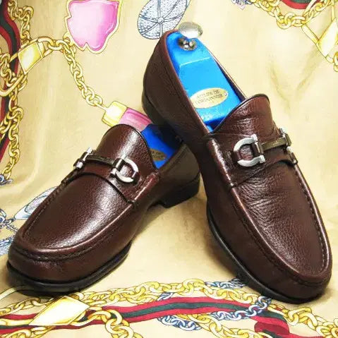 [BUNJANG] Gucci Dark Brown Pebble Calfskin Gancini Loafers / 이태리명품 구찌 다크브라운 페블 카프스킨 간치니 로퍼 275