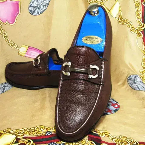 [BUNJANG] Gucci Dark Brown Pebble Calfskin Gancini Loafers / 이태리명품 구찌 다크브라운 페블 카프스킨 간치니 로퍼 275