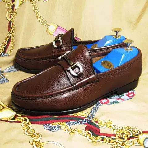 [BUNJANG] Gucci Dark Brown Pebble Calfskin Gancini Loafers / 이태리명품 구찌 다크브라운 페블 카프스킨 간치니 로퍼 275