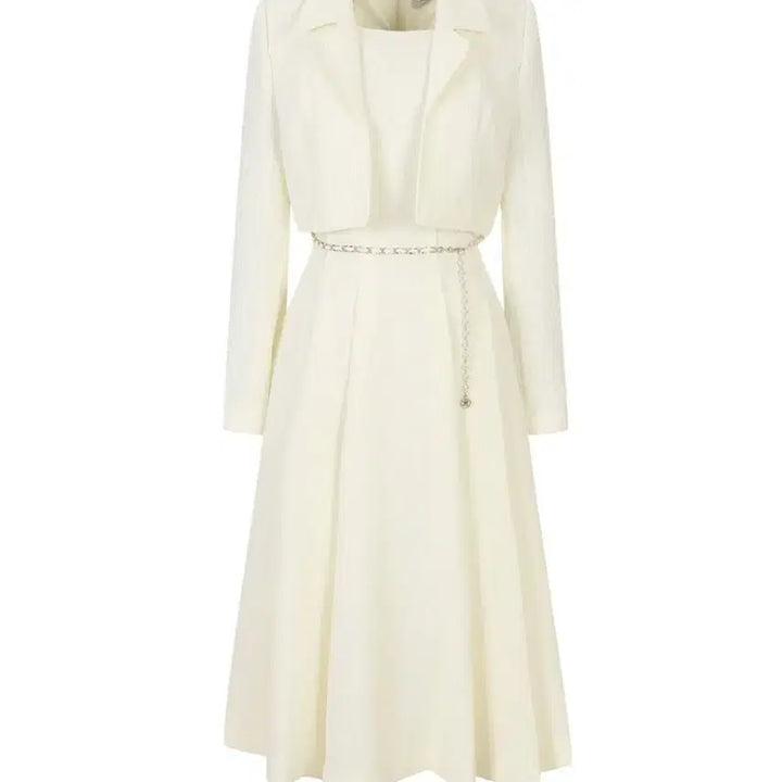 [BUNJANG] JJ JIGOTT Pearl Button Flare Dress Ivory / JJ지고트 펄버튼재킷플레어원피스