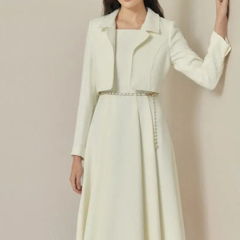 [BUNJANG] JJ JIGOTT Pearl Button Flare Dress Ivory / JJ지고트 펄버튼재킷플레어원피스
