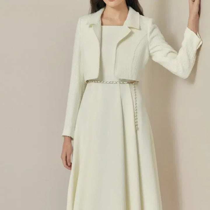 [BUNJANG] JJ JIGOTT Pearl Button Flare Dress Ivory / JJ지고트 펄버튼재킷플레어원피스