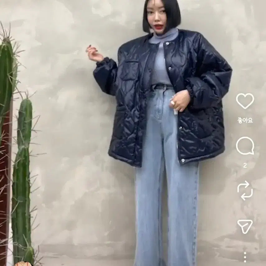[BUNJANG] Jinbany Flowersseam Diamond Padding Jacket (Navy) / 진바니 꽃샘 다이아패딩(네이비)