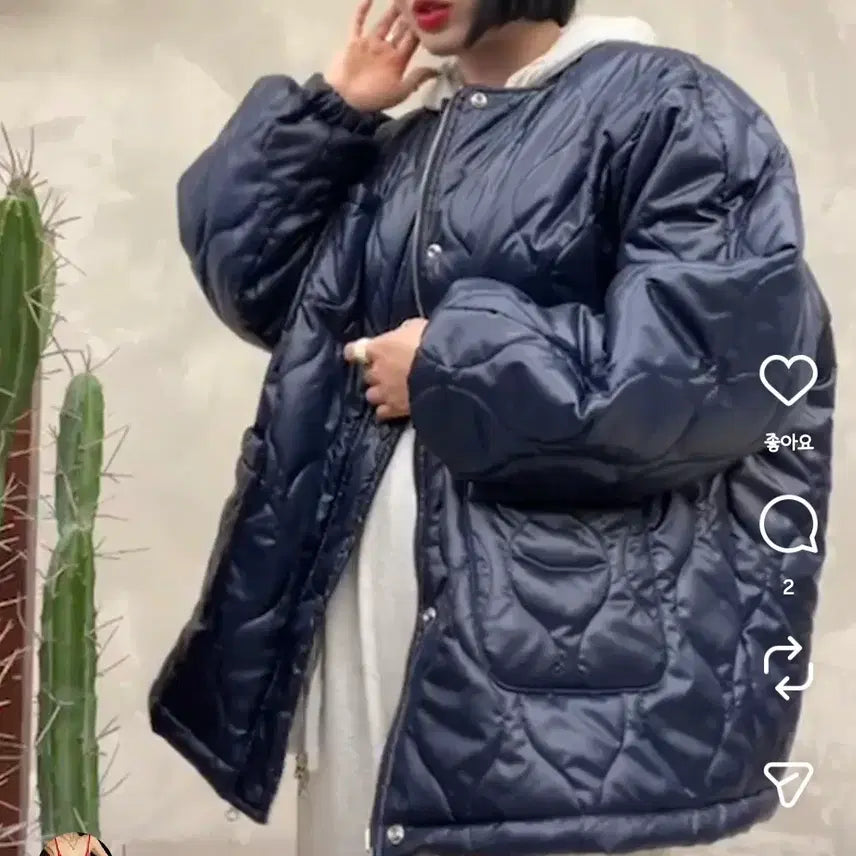 [BUNJANG] Jinbany Flowersseam Diamond Padding Jacket (Navy) / 진바니 꽃샘 다이아패딩(네이비)