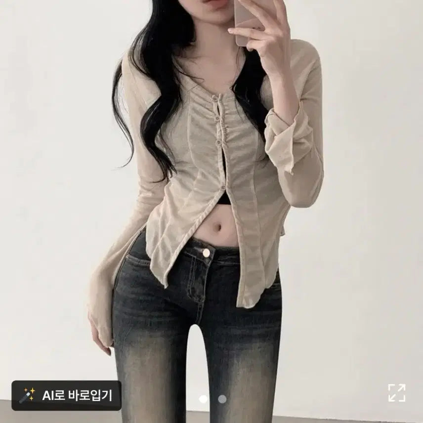 [BUNJANG] Ably Slim Line See-through Cardigan Knit / 에이블리 슬림 라인 시스루 가디건 니트