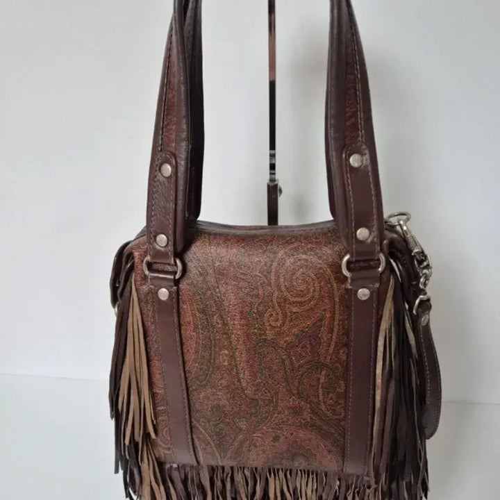 [BUNJANG] Etro Brown Pattern Fringe Shoulder Bag / 에트로 브라운 패턴 프린지 장식 가방