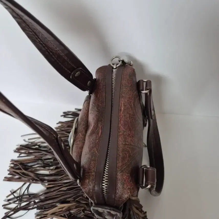 [BUNJANG] Etro Brown Pattern Fringe Shoulder Bag / 에트로 브라운 패턴 프린지 장식 가방