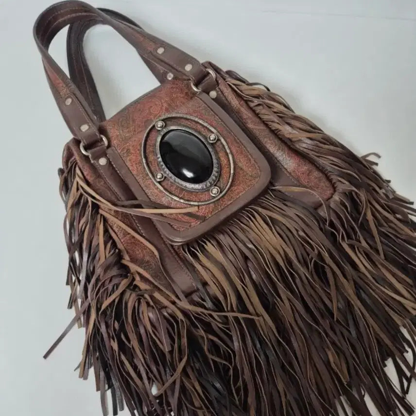 [BUNJANG] Etro Brown Pattern Fringe Shoulder Bag / 에트로 브라운 패턴 프린지 장식 가방