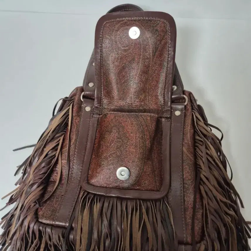 [BUNJANG] Etro Brown Pattern Fringe Shoulder Bag / 에트로 브라운 패턴 프린지 장식 가방