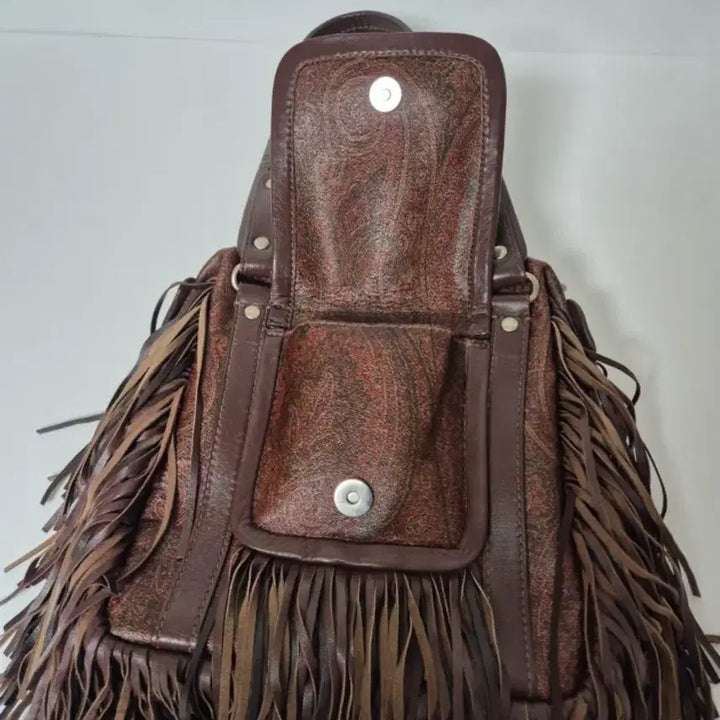 [BUNJANG] Etro Brown Pattern Fringe Shoulder Bag / 에트로 브라운 패턴 프린지 장식 가방