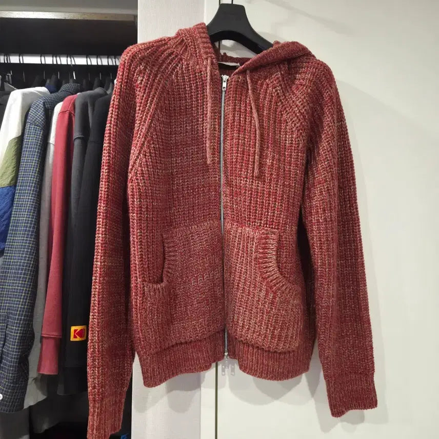 [BUNJANG] Afterpray Intarsia Hoodie Zip-up Knit Red S / 애프터프레이 인타르시아 후디 집업 니트 레드 S