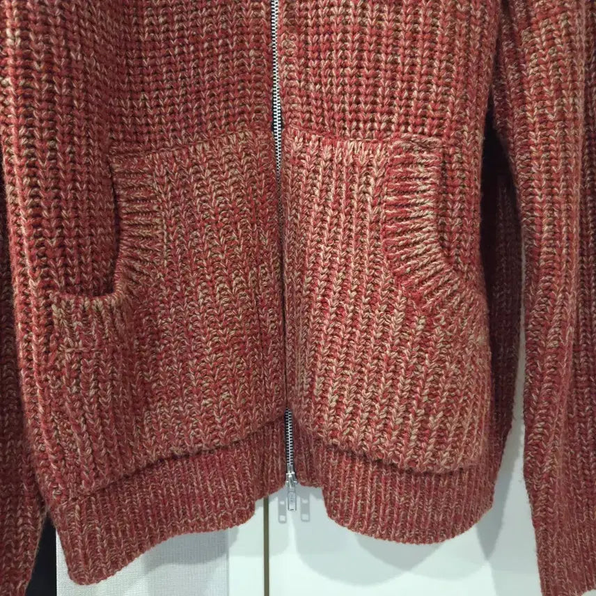 [BUNJANG] Afterpray Intarsia Hoodie Zip-up Knit Red S / 애프터프레이 인타르시아 후디 집업 니트 레드 S