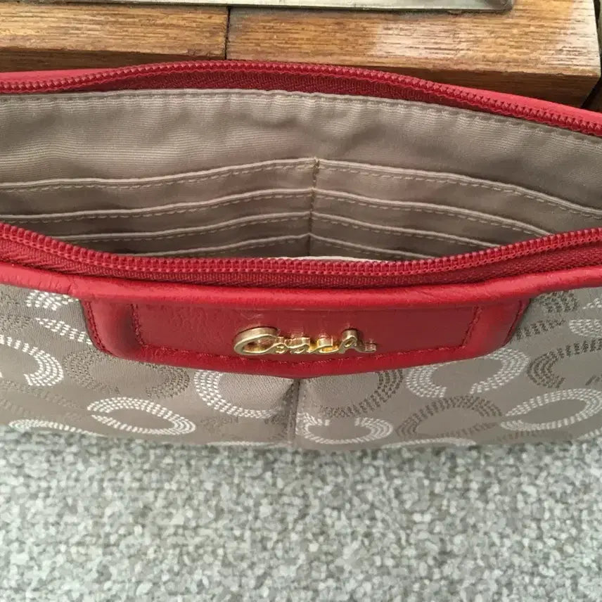 [BUNJANG] Coach Ashley Polka Dot Op Art Large Wristlet Wallet Khaki Cherry Bag / 코치 여성 클러치 백 / 손목 숄더백 [새상품]