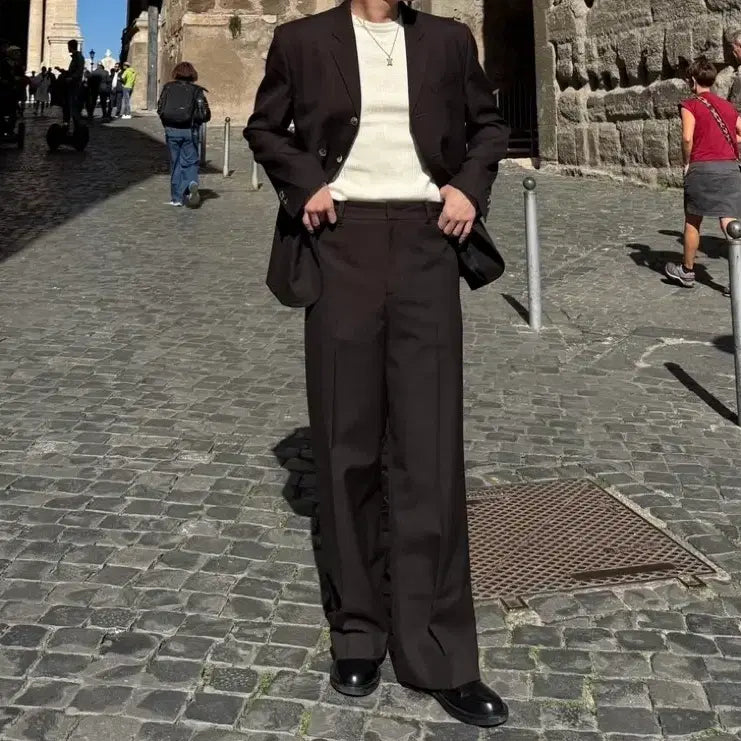 [BUNJANG] RECTO Vintage Virgin Wool Striped Brown Pants M / 23fw 렉토 빈티지 버진울 스트라이프 브라운 팬츠 M 팝니다.