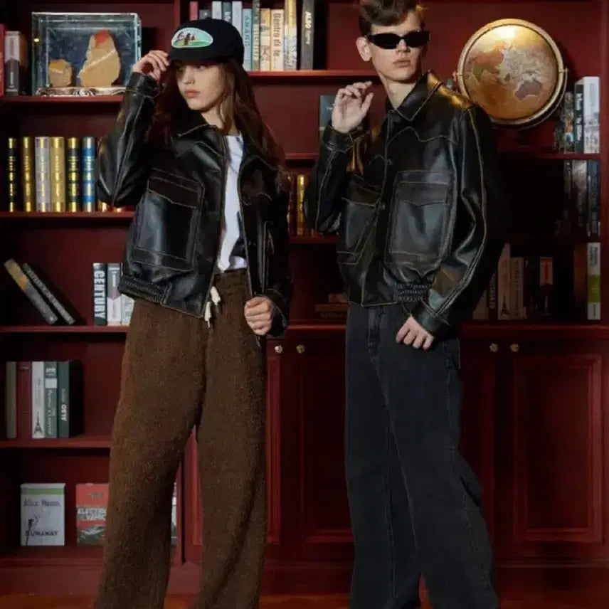 [BUNJANG] STU Curved Leather Jacket Black / stu 커브드 레더자켓 블랙