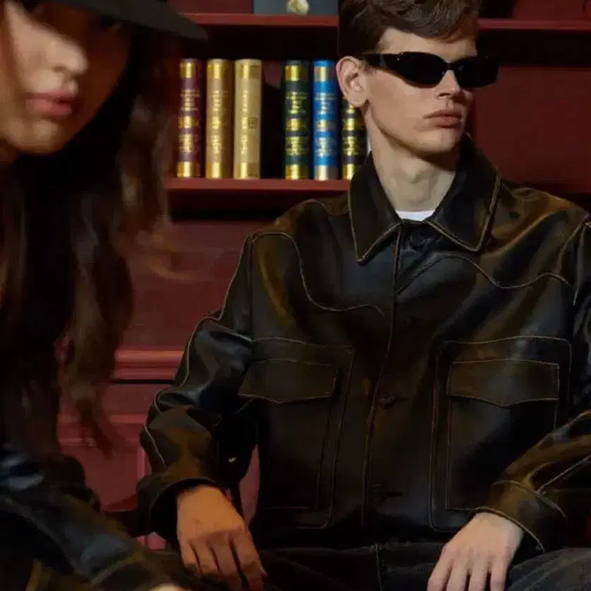 [BUNJANG] STU Curved Leather Jacket Black / stu 커브드 레더자켓 블랙