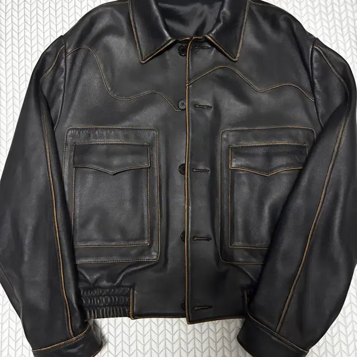 [BUNJANG] STU Curved Leather Jacket Black / stu 커브드 레더자켓 블랙