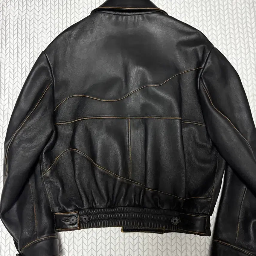 [BUNJANG] STU Curved Leather Jacket Black / stu 커브드 레더자켓 블랙