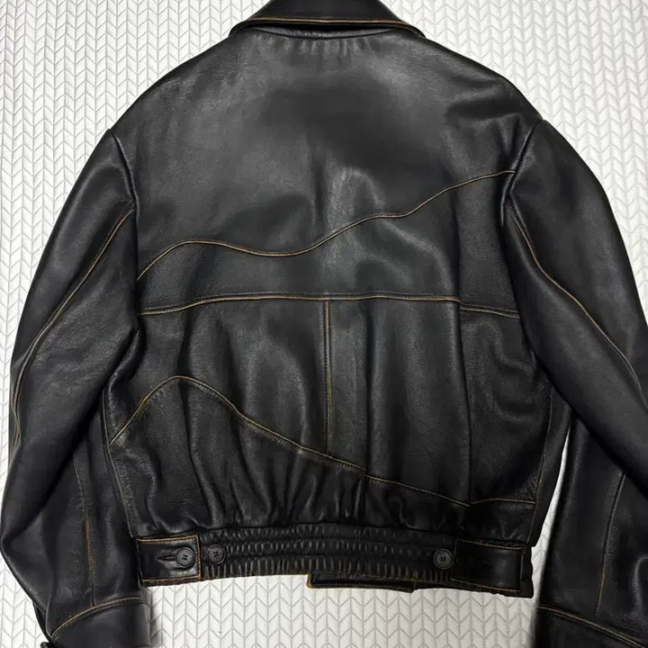 [BUNJANG] STU Curved Leather Jacket Black / stu 커브드 레더자켓 블랙