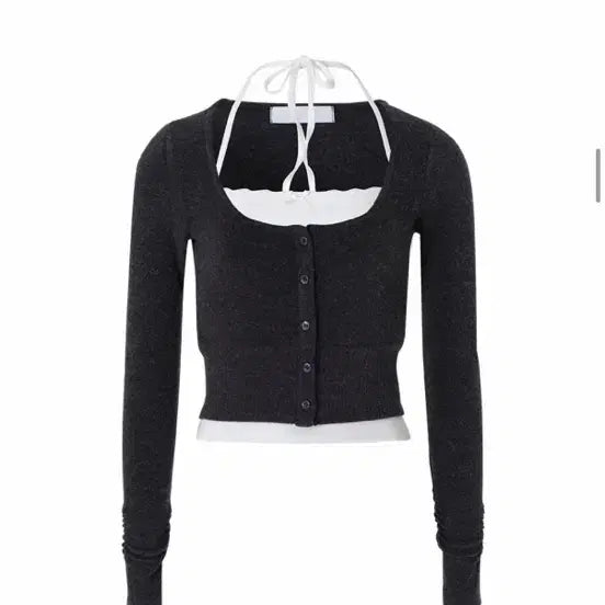 [BUNJANG] Not Your Roses Luna Cardigan Set Charcoal / 낫유어로즈 루나 가디건 세트
