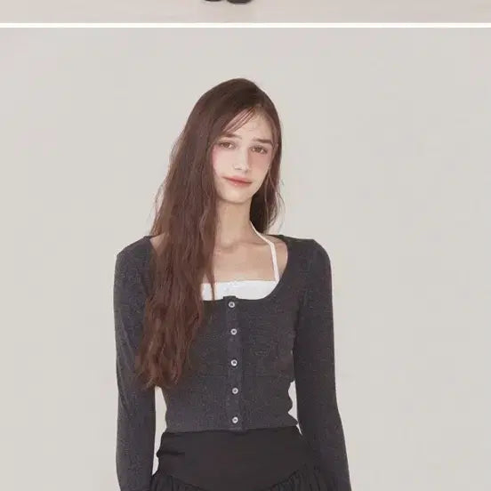 [BUNJANG] Not Your Roses Luna Cardigan Set Charcoal / 낫유어로즈 루나 가디건 세트