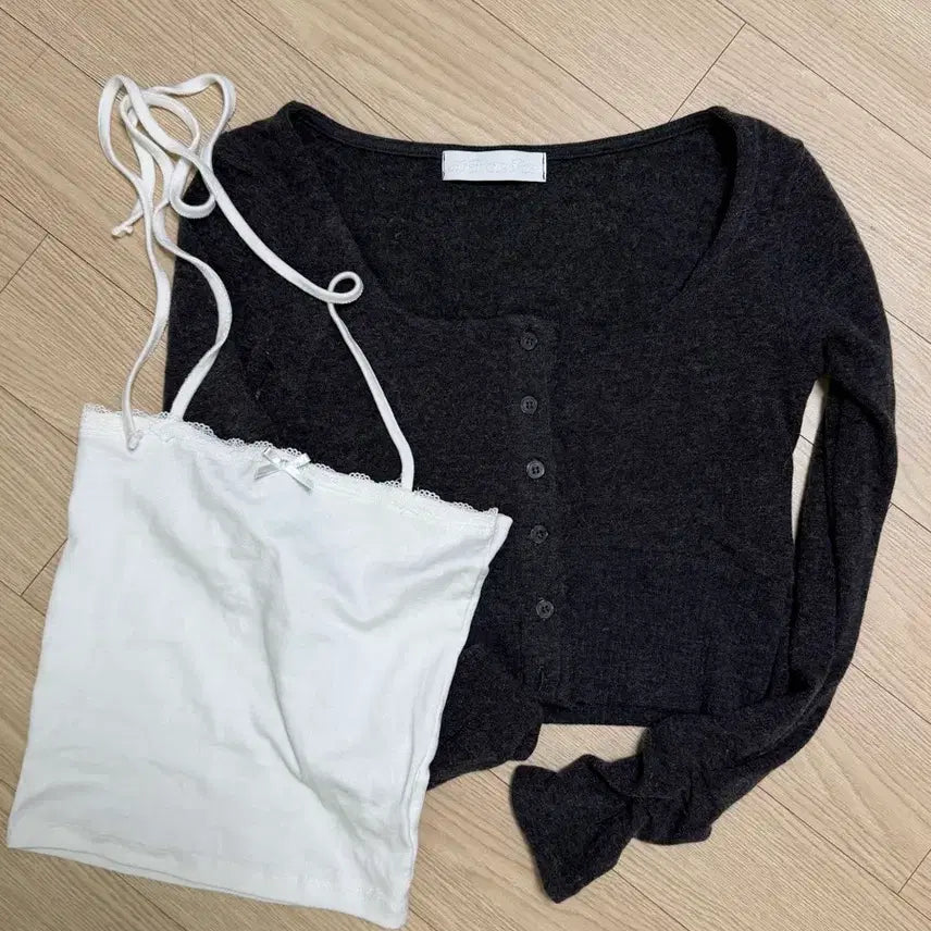 [BUNJANG] Not Your Roses Luna Cardigan Set Charcoal / 낫유어로즈 루나 가디건 세트