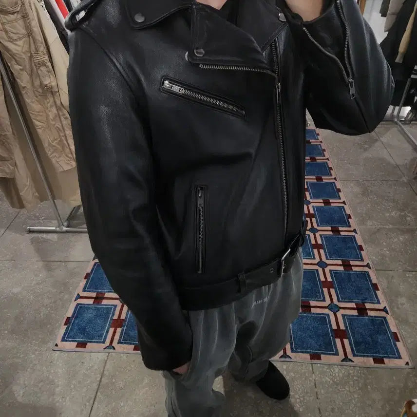 [BUNJANG] Cowhide Leather Double Rider Jacket / 소가죽 더블 라이더 자켓 / 카우하이드 레더 자켓