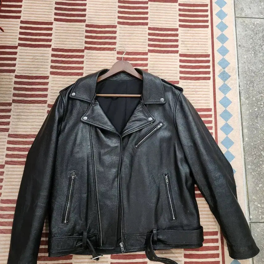 [BUNJANG] Cowhide Leather Double Rider Jacket / 소가죽 더블 라이더 자켓 / 카우하이드 레더 자켓